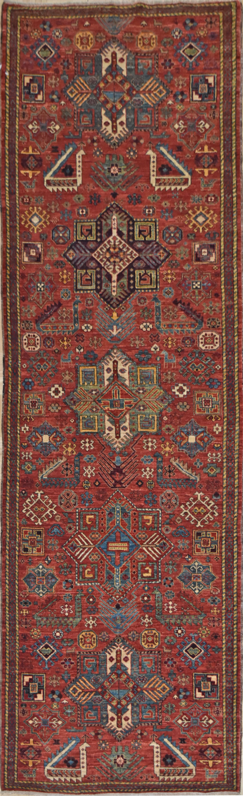 2'7 x 9'8 Veg dye hand knotted kazak rug runner - hallway runner rug - hand  spun wool rug
